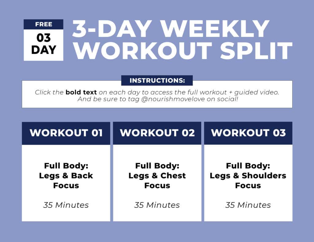 calendar showing 3 days of split training workouts
