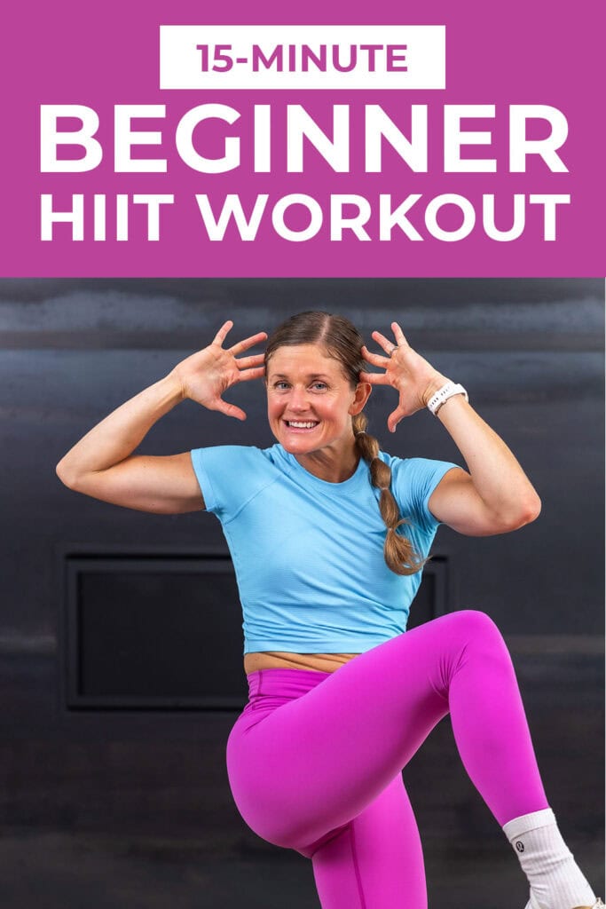 example of standing crunch exercise from beginner hiit workout
