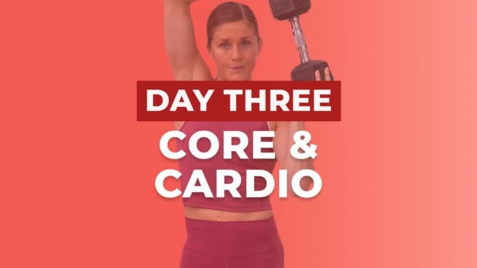 woman performing shoulder halo as part of core training workout