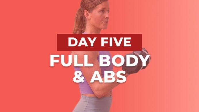 woman performing bicep curl as example of full body and ab workout
