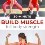 collage of woman performing three strength exercises