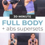 collage of woman performing different exercises as example of full body workout routine