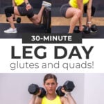 Collage of woman performing exercises from quad and glute workout