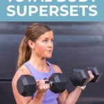 woman performing bicep curl as part of full body workout routine