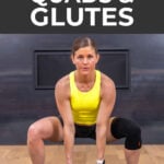 woman performing sumo squat as part of quad and glute workout