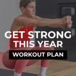 woman performing dumbbell squat as part of muscle building workout