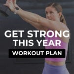 woman performing a standing dumbbell chop as part of core circuit workout