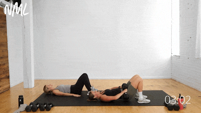 Two women performing glute bridges as part of lunge and squat alternatives for bad knees. 