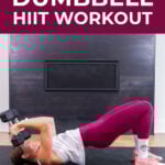 woman performing dumbbell strength and hiit workout for women