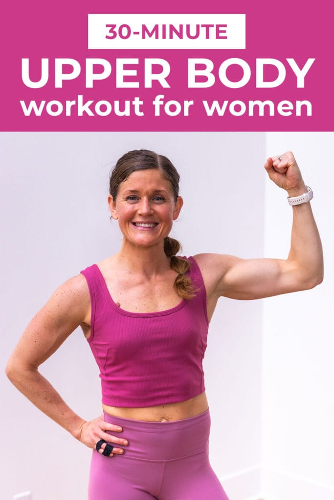 woman flexing as part of upper body workout for women